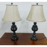Pair of ebonised pottery table lamp bases and shades (2) 76cm high