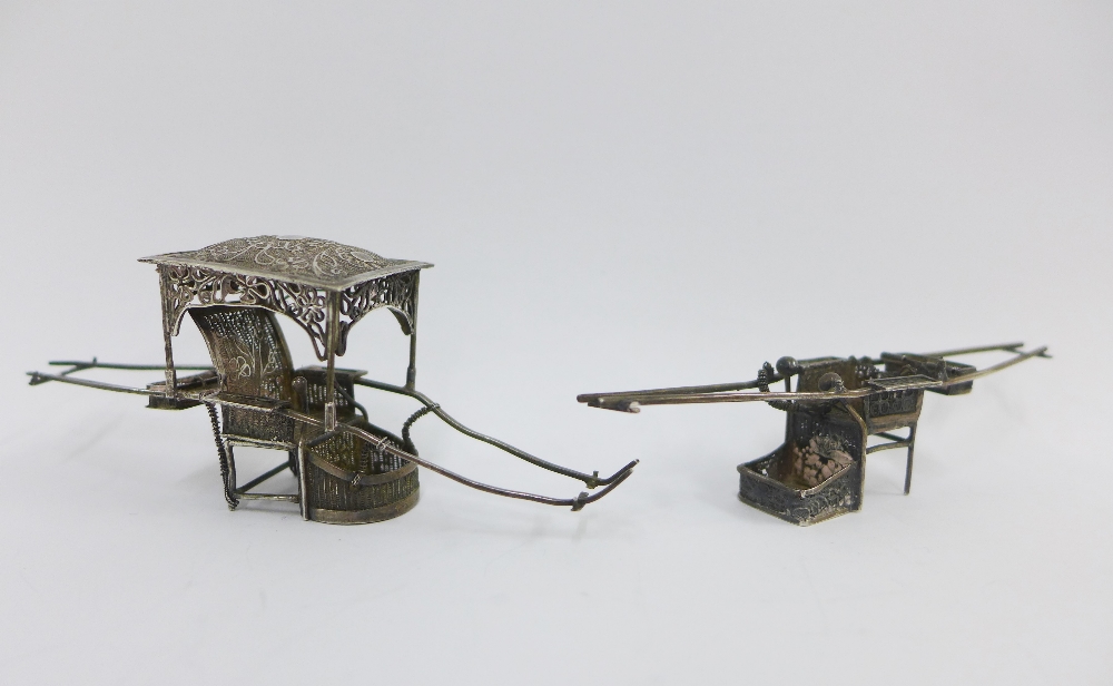 Seven various Chinese silver and white metal figures together with a boat, rickshaw and turtle, - Image 4 of 4