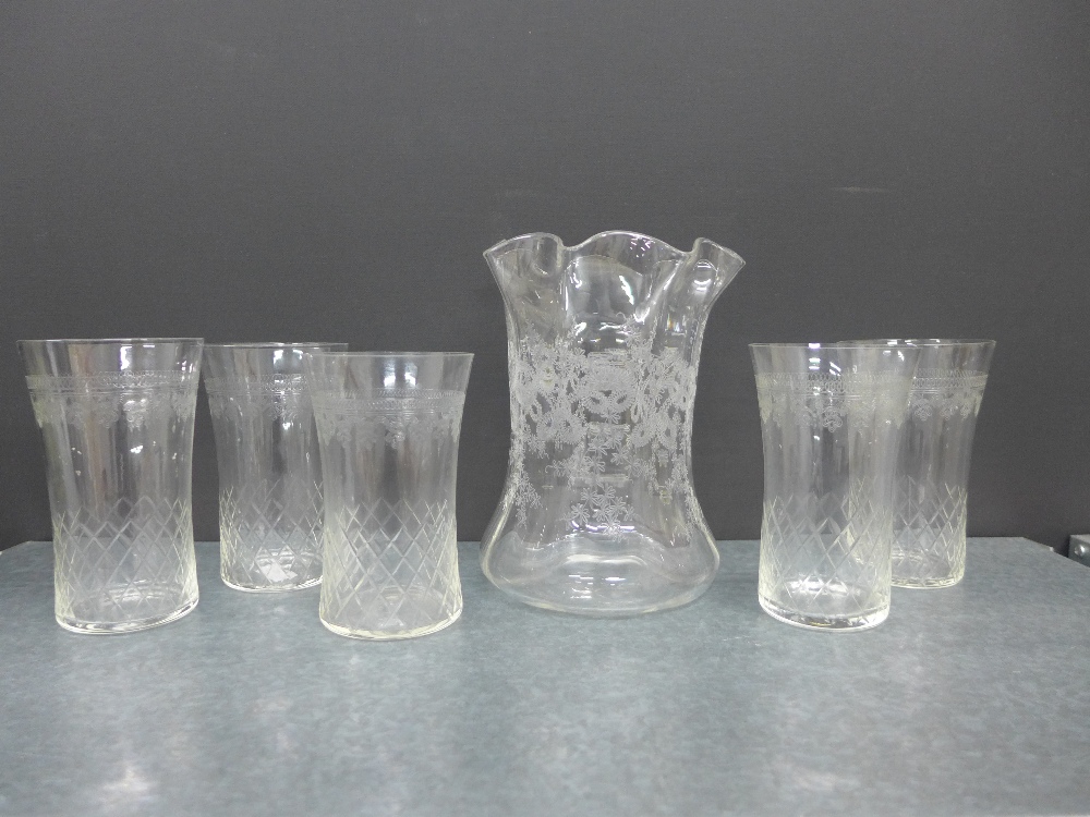 Collection of early 20th century star etched drinking glasses and a frilled rim vase of similar - Image 4 of 4