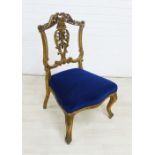 Giltwood side chair with blue upholstered seat, 82 x 49cm