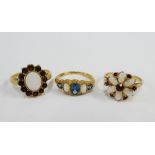 Three 9ct gold gemset dress rings, (3)