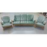 Ercol Windsor three seater settee / sofa and pair of matching armchairs, (sofa 84 x 182cm) (3)
