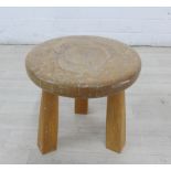 Small pine three legged stool with circular top, 27 x 27cm