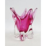 Bohemia Art glass vase in pink and clear glass, with original sticker, 17cm high