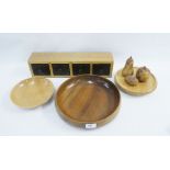 Hand turned wooden lazy Susan and bowl together with wooden fruit, and a 'Home' storage box, etc (