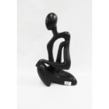 Spanish black glazed abstract figure, signed with monogram CHZ, 40cm high