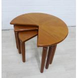 Retro teak next of tables with circular top shaped for a corner (3) 40 x 54cm
