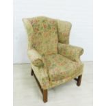 Floral upholstered wing armchair 106 x 86cm