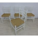 Set of four white painted chairs with woven rush seats, (4) 86 x 43cm