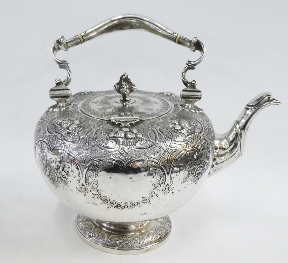 Victorian Scottish silver kettle, Robb & Whittet, Edinburgh 1849, with scroll handle, chased with - Image 2 of 3