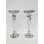 Pair of George V silver vases, Walker & Hall, Sheffield 1920, with pierced flared rims and