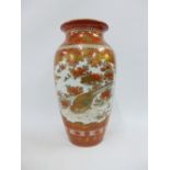Large Japanese Kutani baluster vase, finely painted with a panel containing female figures and