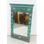 Green painted wall mirror with rectangular plate, 138 x 87cm