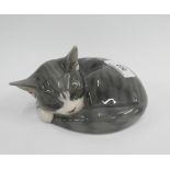 Royal Copenhagen Sleeping Cat figure, printed backstamp and No422, 15cm long