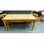 Pine kitchen table and two chairs, 88 x 166cm (3)