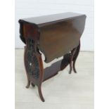 Mahogany Sutherland table with fret work side panel, 65 x 59cm