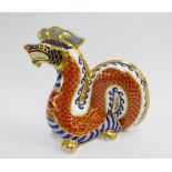 Royal Crown Derby Dragon Imari paperweight, with printed backstamp and gold stopper, 12cm high