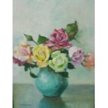 Elizabeth Mary Watt (Scottish 1886 - 1954) Still life vase of roses, Oil on board, signed, in