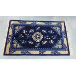 Chinese 'Imperial jewel' wool rug with blue field and floral pattern, 92 x 156cm