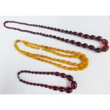 Three amber style bead necklaces (3)