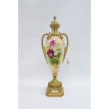 Royal Worcester vase and cover of slender tapering form, handpainted with Spring Flower and signed