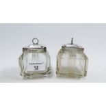 Pair of silver topped glass jars, Birmingham 1919, 10cm high (2)