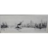 W.L. Wyllie RA London From Tower Bridge, Drypoint etching, signed Artist's Proof, framed without