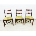 Set of three 19th century mahogany side chairs with upholstered slip in seats and cross