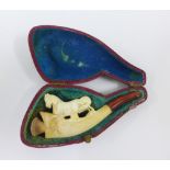 Meerschaum pipe with amber mouthpiece, in original leather case, 9cm