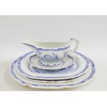 Furnival's Quail pattern blue and white table wares to include three graduated ashets and a sauce