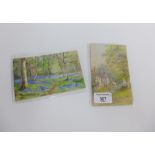 Two early 20th century watercolour painted postcards, largest 14 x 9cm (2)