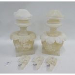 Pair of white alabaster / hardstone sectional vases on square plinths (a/f) (2)