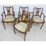 Set of four mahogany open armchairs with vertical splat back and upholstered seats, (4) 92 x 57cm