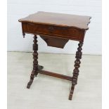 19th century mahogany work / sewing table with bobbin turned supports, 75 x 56cm