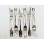 Six Scottish silver table forks, Mackay & Chisholm, Edinburgh 1835, fiddle and shell pattern, 20cm