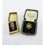 Victorian 9ct rose gold ring together with an 18ct gold diamond and enamel 'Long Service' lapel