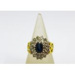 18ct gold diamond and gemset cocktail ring, with an pierced band, stamped 750 UK size U, approx 8.5g