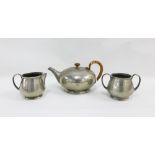 Tudric pewter three piece teaset (3)