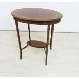 Edwardian mahogany and inlaid two tier occasional table, 72 x 66cm