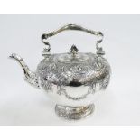 Victorian Scottish silver kettle, Robb & Whittet, Edinburgh 1849, with scroll handle, chased with