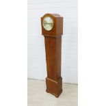 Early 20th century oak cased Grandmother clock with silvered dial and Arabic numerals, 136 x 26cm