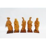 Set of five carved fruitwood chinoiserie figures, on square bases, tallest 15cm (5)