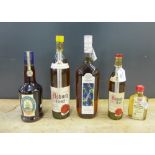 Five bottles of brandy to include Asbach Uralt, etc (5)