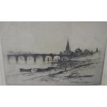 DY Cameron, Perth Bridge, etched print, in glazed frame, 28 x 20cm