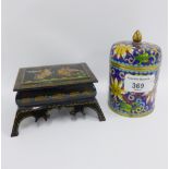 Russian black lacquer box, 11cm long, together with a cloisonne jar and beaker (2)
