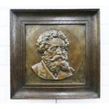 Sir Noel Paton bronze plaque contained within an oak frame and signed in the bronze and dated
