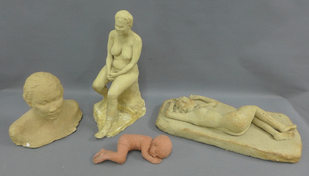 Four various stoneware figures to include two female nudes, etc (4)