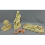 Four various stoneware figures to include two female nudes, etc (4)