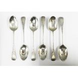Victorian set of six silver teaspoons, London 1888, with bright cut decoration and vacant heart