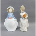 Lladro figure of a Girl with basket of oranges and a Nao figure, tallest 17cm (2)